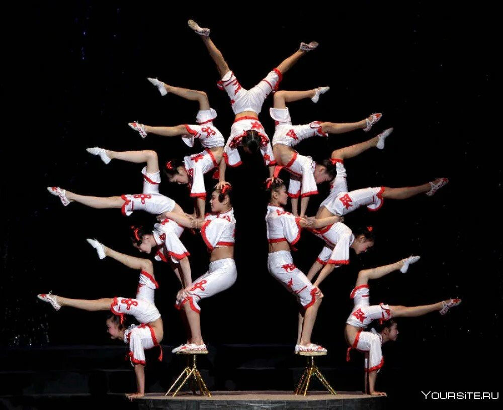 Современная акробатика. Цирковые акробаты. Спортивные пирамиды. Китайский цирк. Акробатические фигуры.