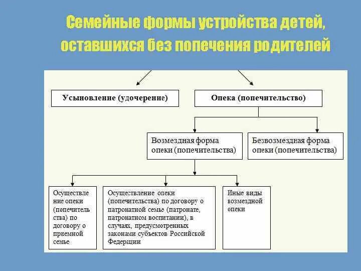 Опекой является форма устройства. Усыновление опека попечительство приемная семья таблица. формы семейного устройства усыновление. формы устройства детей в семью. форма семейного устройства опека.