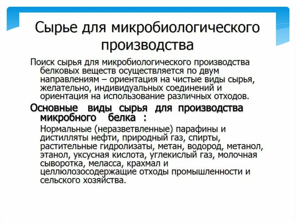 Белковое производство. Сырье для микробиологического производства. Микробный белок производство. Производство белка микроорганизмов. Биотехнология в пищевой промышленности презентация.