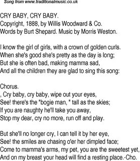Old Time Song Lyrics for 22 Cry Baby, Cry Baby