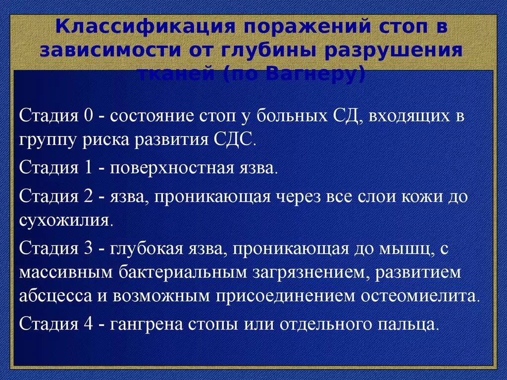 Синдром диабетической стопы классификация по Вагнеру. Синдром диабетической стопы по Вагнеру. Синдром диабетической стопы (классификация, клиника). Стадии синдрома диабетической стопы по Вагнеру.