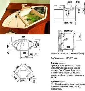 Угловая мойка размеры