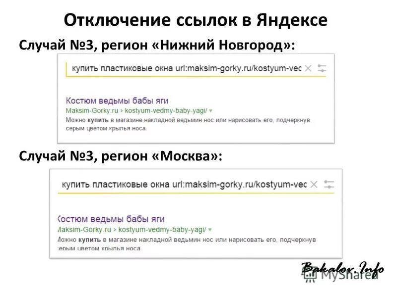 URL Яндекса. Отключение ссылок