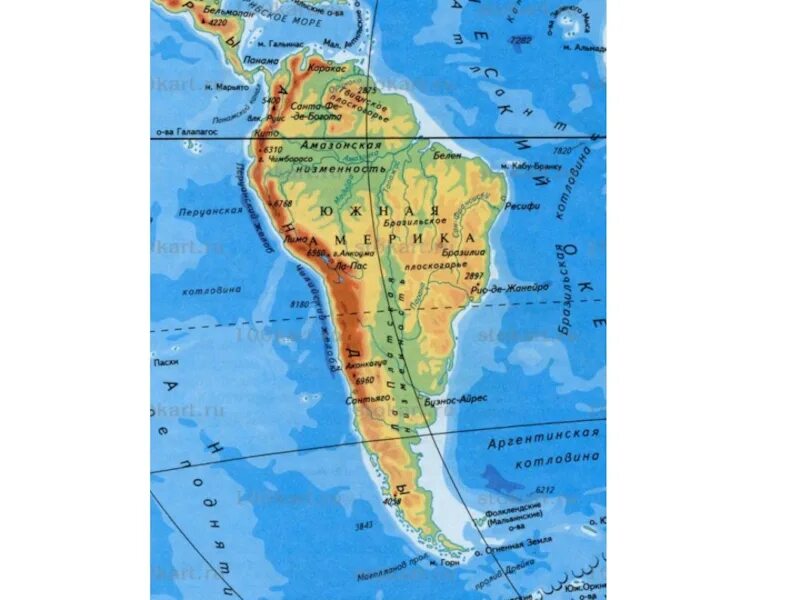 Между какими океанами расположена южная америка