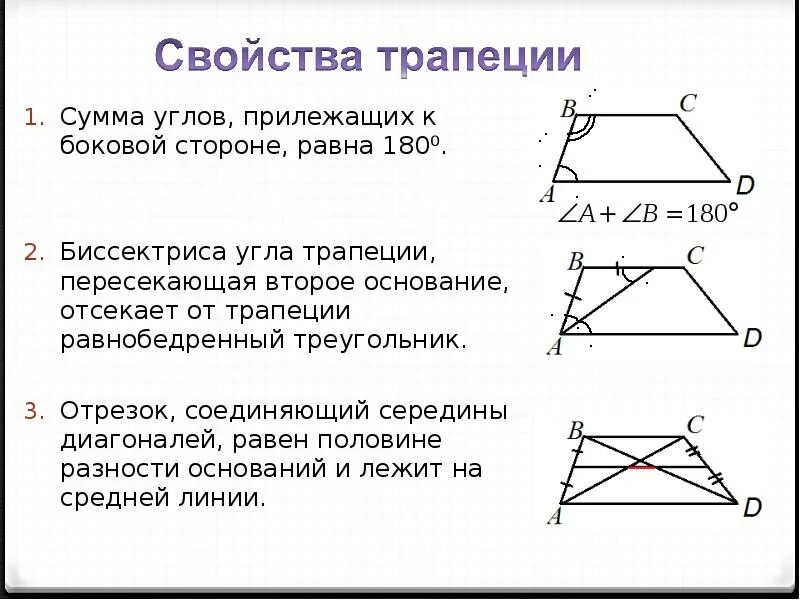 Свойства биссектрисы трапеции. Св ва углов трапеции. Свойства углов равнобедренной трапеции. Свойства биссектрис углов равнобедренной трапеции.