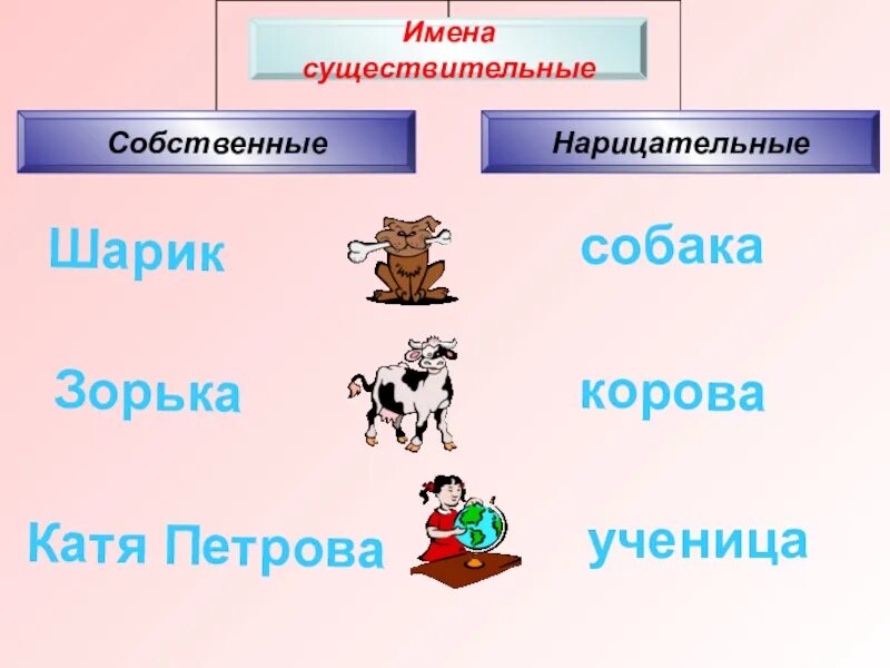 Имена сущ собственные и нарицательные. Имена существительные собственные и нарицательные шарик собака. Корова Зорька собака русский язык 2 класс. Корова Зорька , собака шарик. Допиши собственные имена существительные