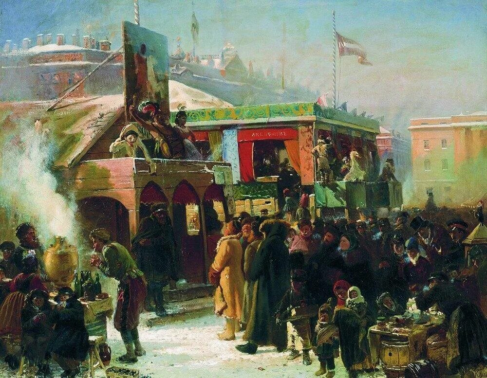 Русский балаган. Константин маковский народные гуляния. маковский константин егорович масленица. маковский балаганы на адмиралтейской площади. балаган константин маковский.