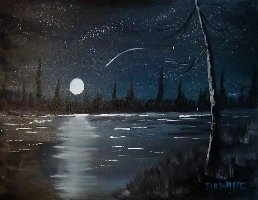 Келехсаев художник картины Лунная ночь. Лунные пейзажи в живописи. Ночной пейзаж живопись. Пейзаж ночь.