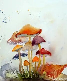 Рисуем грибы акварелью