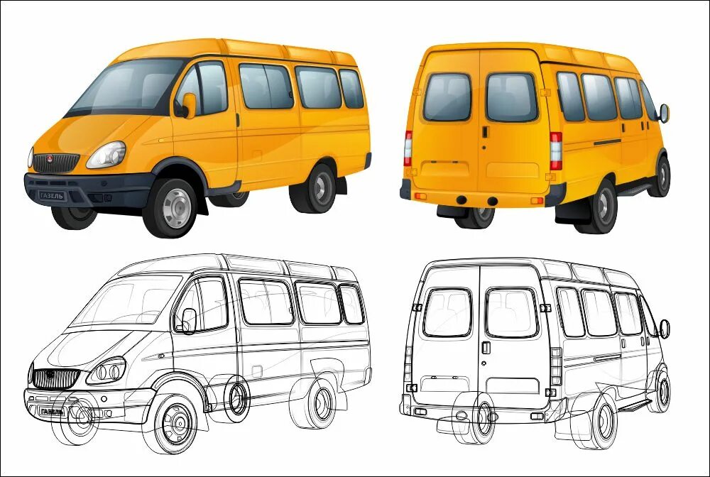 Маршрутная машина. ГАЗ 3221 вид спереди. Газель 3221 сбоку.