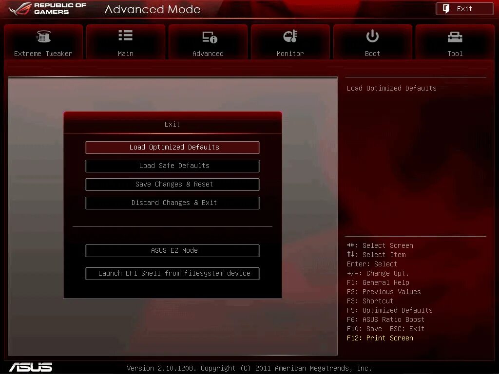 Load optimized. UEFI Shell. ASUS BIOS optimize. BIOS ASUS exit. BIOS ASUS load default.
