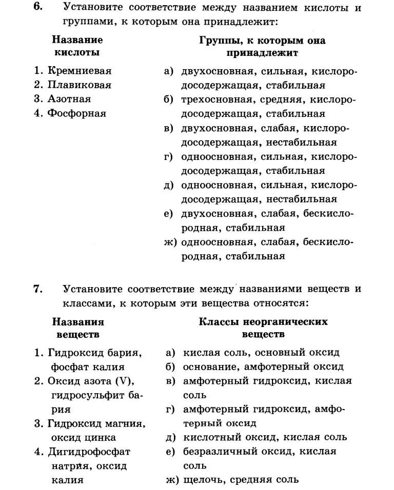 Проверочная по классам неорганических соединений 8 класс