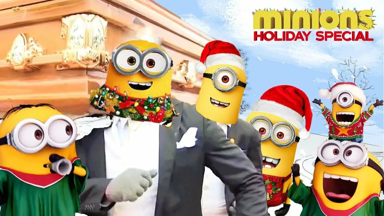 Minions holiday special. Миньоны танцуют. Миньоны праздник. Гроб с миньонами.