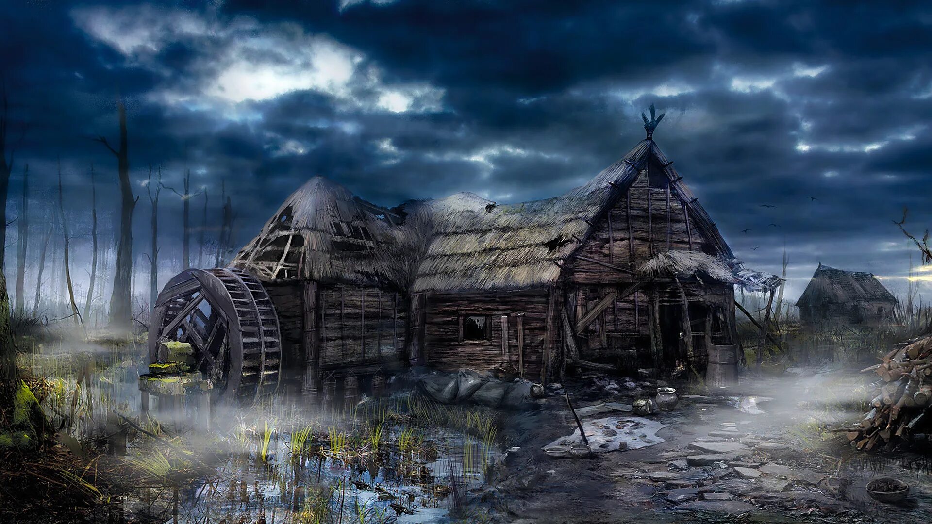 Ведьмак 3: Дикая охота. Постап деревня арт. Ведьмак деревня концепт арт. Witcher 3 деревня.