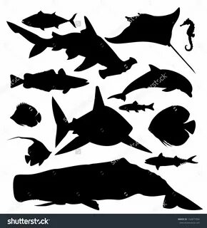 various types of fish and sea animals silhouettes 