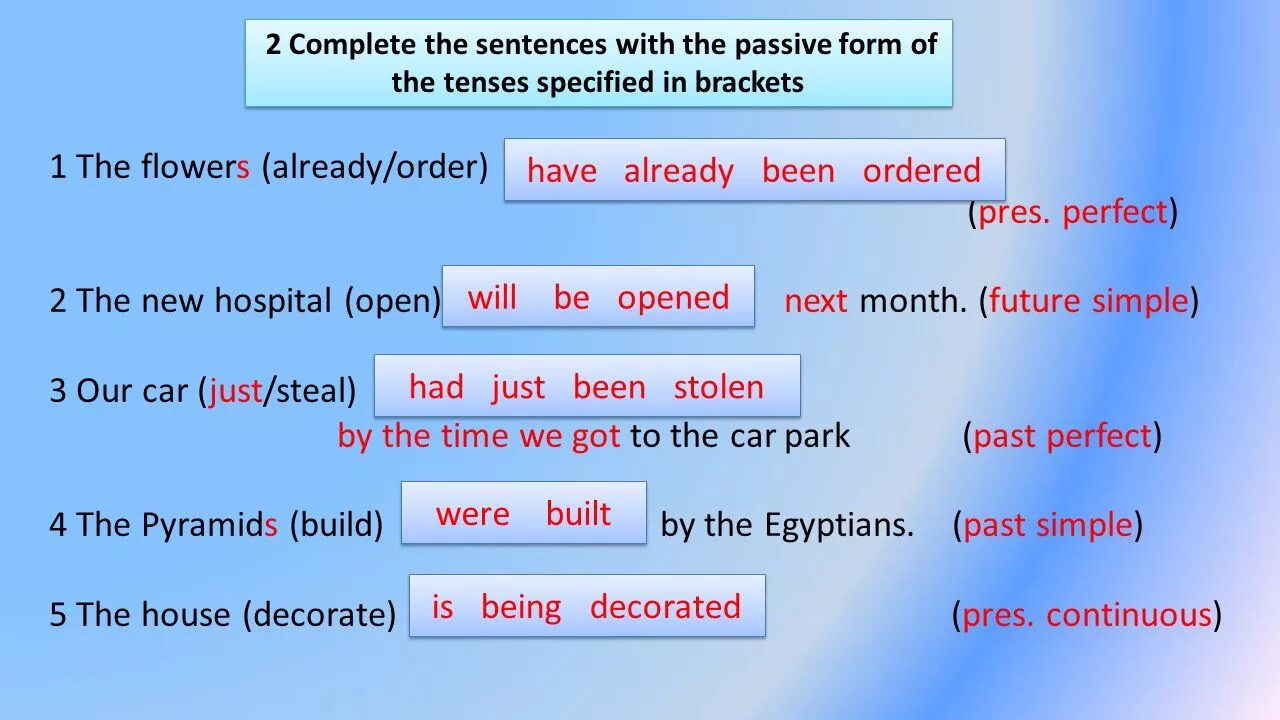 10 sentences present continuous. Complete the sentences with the. Present perfect Passive past simple Passive. Present perfect Progressive Passive. Present perfect Passive form.