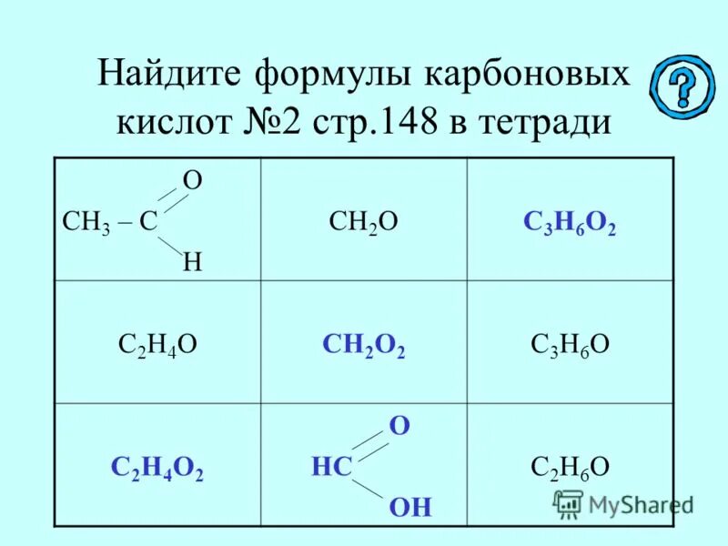 Формула насыщенных одноосновных кислот