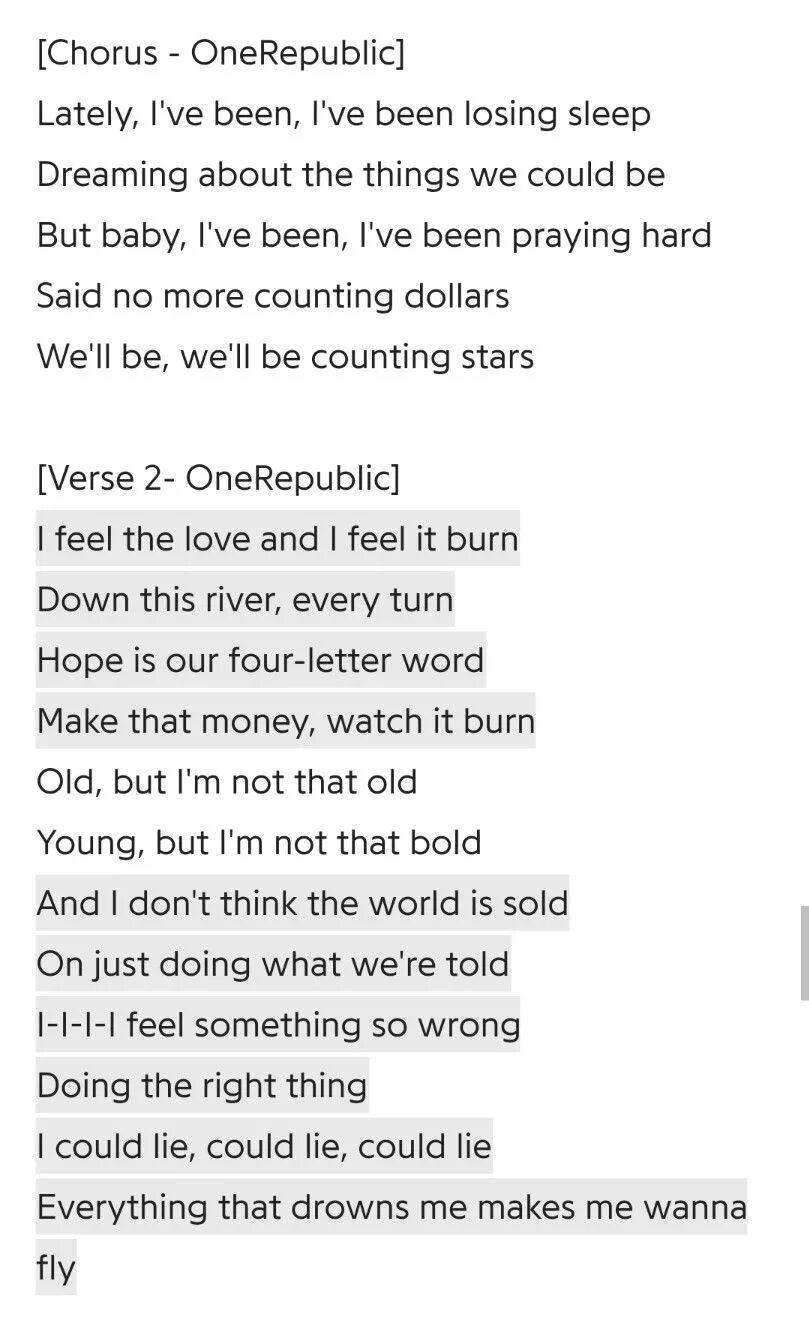 Onerepublic counting stars текст