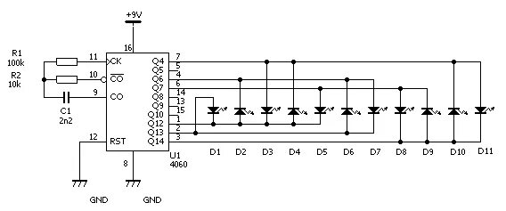 Cd4040bt схема включения. Cd4060be схема включения. Cd4541. Cd4060 Бегущий светодиод.