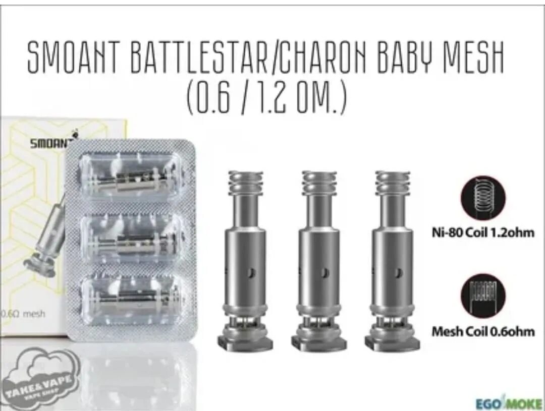 Испаритель Smoant Charon Baby 0.6/1.2 om. Испаритель Smoant Mesh 0.6 ом. Испаритель 1.2ohm ni80 Coil;. Испаритель Smoant Battlestar Baby Coil 1.2.