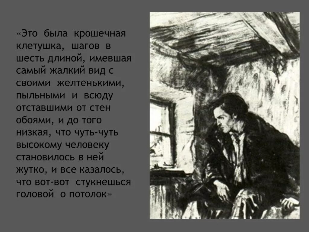 Крошечная клетушка шагов в шесть длиной. Это была крошечная клетушка шагов в шесть. это была крошечная клетушка преступление и наказание. образ петербурга в русской литературе.