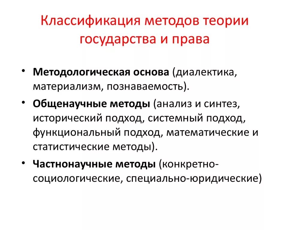 Познания государственно правовых явлений. Общенаучные методы ТГП. Частнонаучные методы исследования ТГП.