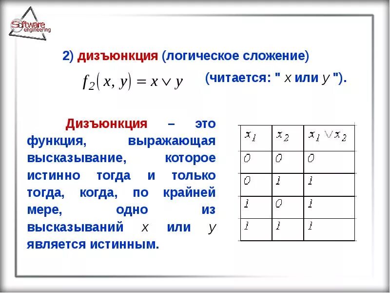 Основное логическое положение. Функция алгебры логики дизъюнкция. логическое сложение или дизъюнкция:. функции логического сложения (дизъюнкции)?. алгебра логики логическое сложение.