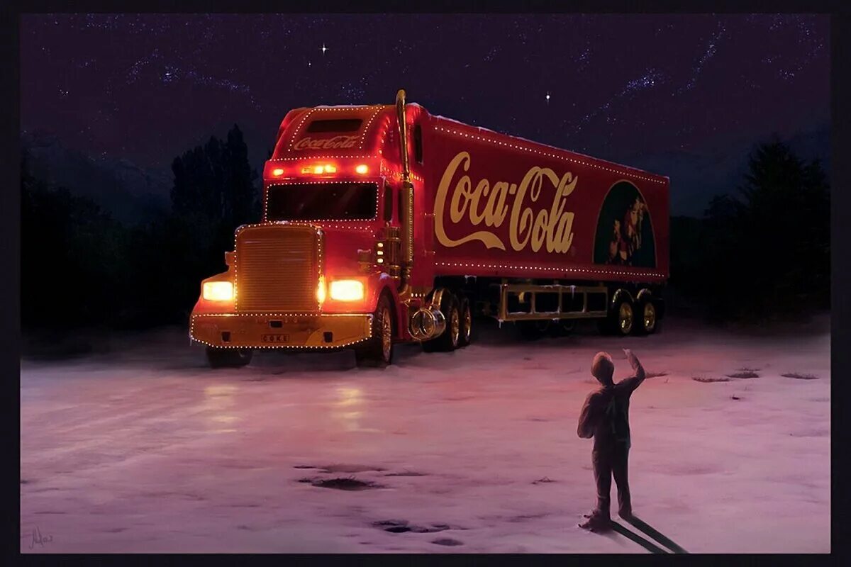 Грузовик Кока колы 1995 год. Новогодний грузовик Кока-кола. Автопоезд Кока кола новогодний. Грузовик Coca Cola.