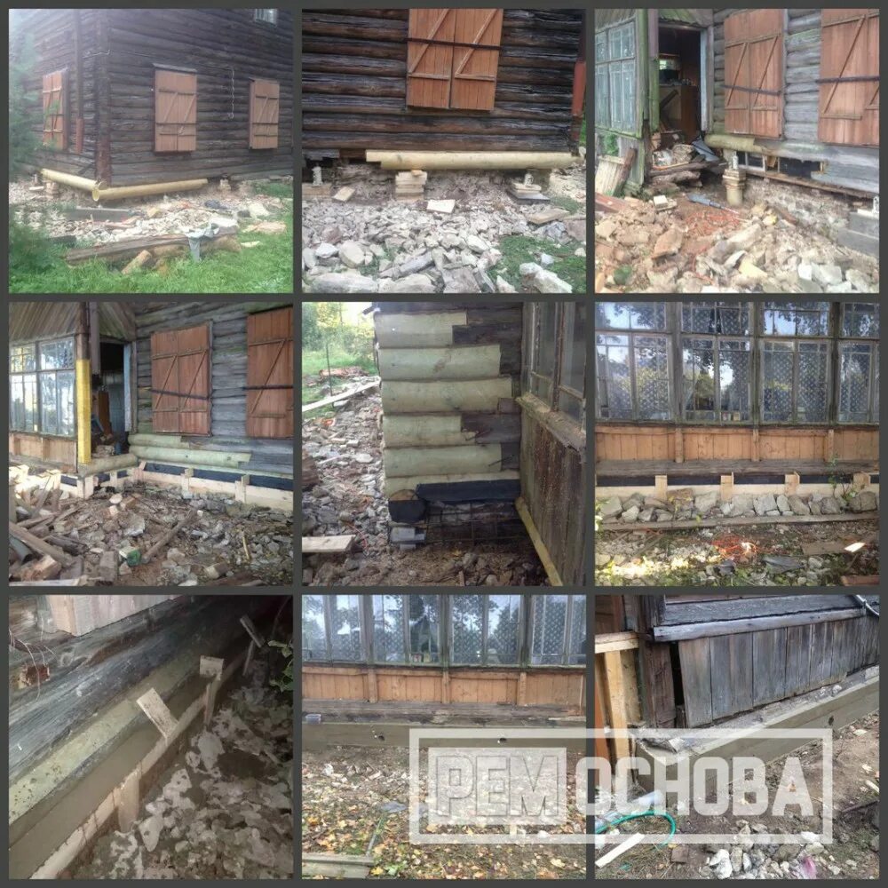 Фундамент в деревенском доме. Венцо деревянное. Реконструкция фундамента винтовыми. Просел дом деревянный. Подъем дома на домкратах.