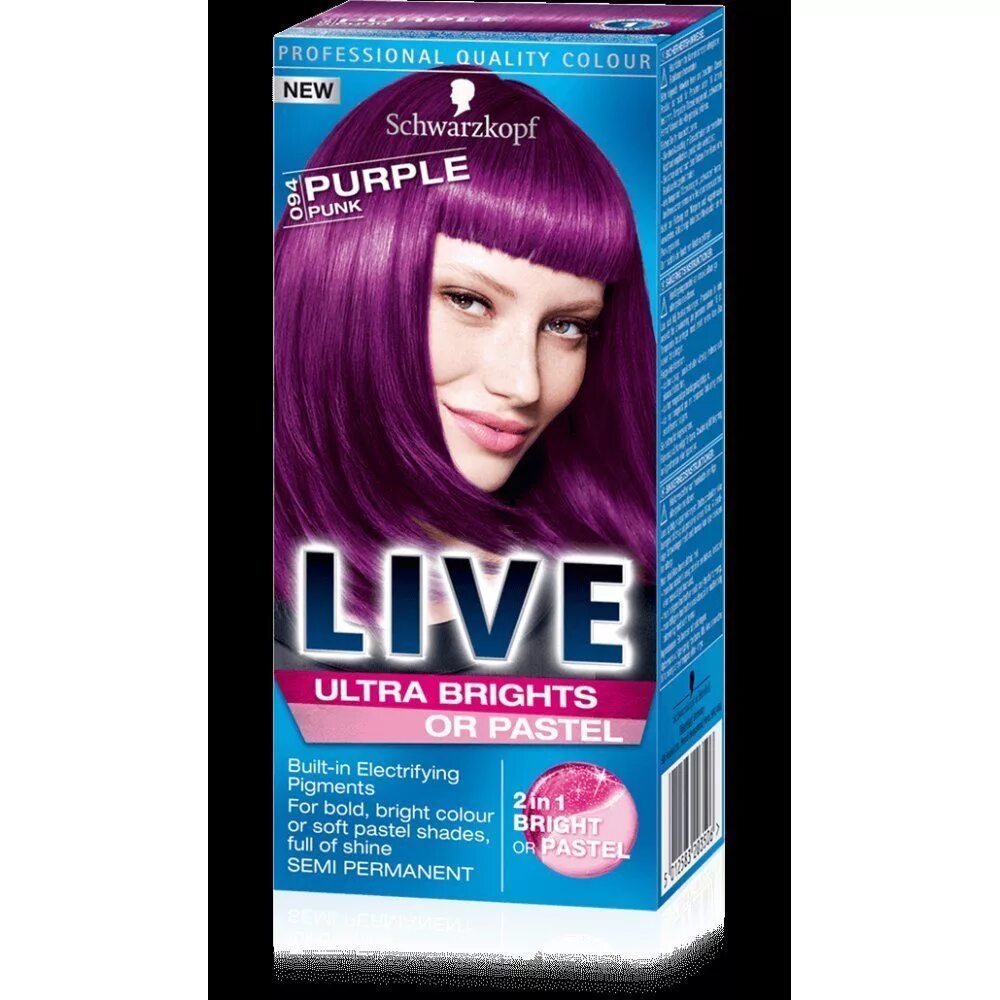 Краска для волос страна производитель. Schwarzkopf Ultra Brights Live. Schwarzkopf Live Color Ultra Brights. Schwarzkopf Live Ultra Brights or Pastel. Фиолетовая краска для волос.
