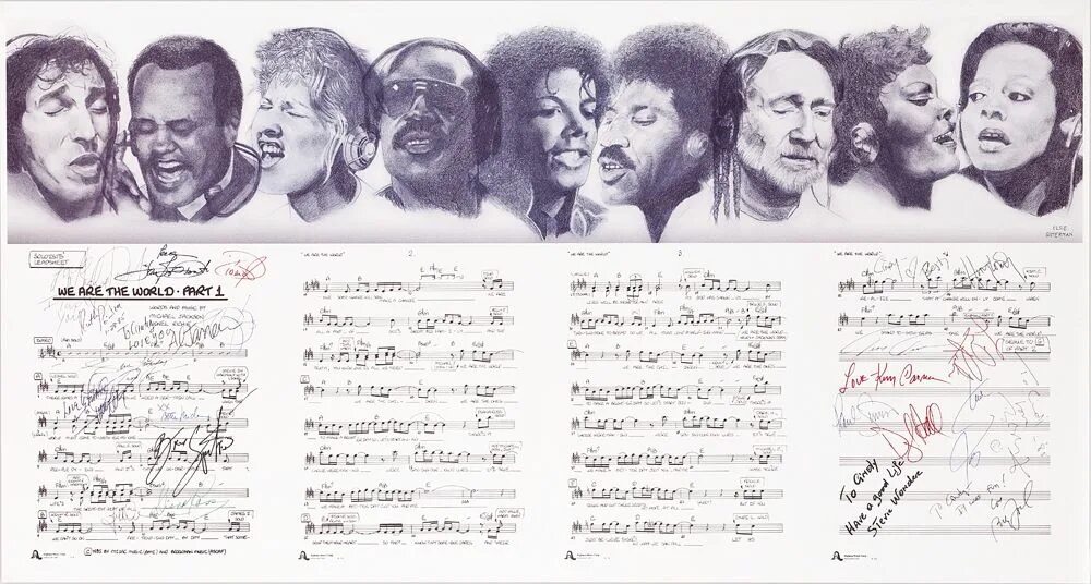Песня we are the world. Майкл Джексон 1985. Майкл Джексон 1985 we are the World. We are the World исполнители. Автограф Майкла Джексона.