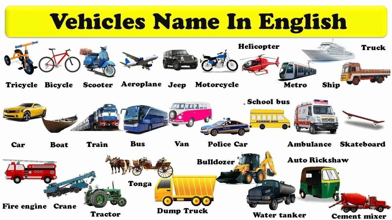 Vehicle на английском. Транспортные средства на английском. Vehicles names. Все транспортные средства на английском.