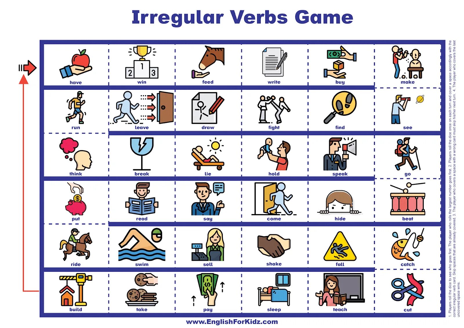 Irregular verbs Board game Elementary. English Irregular verbs игра. Настольная игра English Irregular verbs. Irregular verbs Board game for Kids. Board game verbs