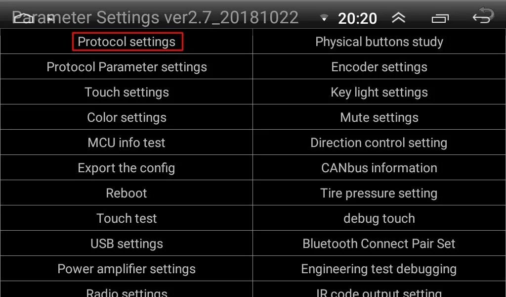 Parameters setting