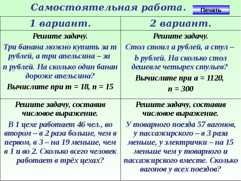 Числовые и буквенные выражения. Задачи с буквенными выражениями. Составление буквенных выражений. Задачи на составление буквенных выражений.