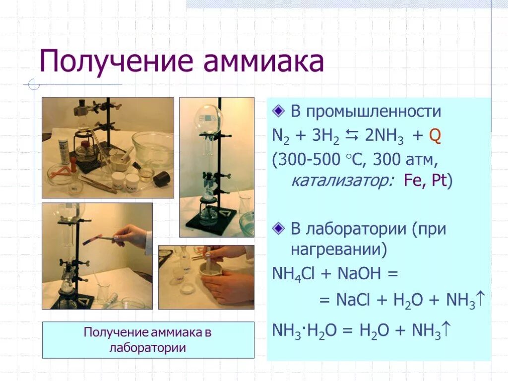 Уравнение реакции аммиачной воды. Лабораторный способ получения аммиака nh3. Получение nh3 в промышленности. Способы получения аммиака в лаборатории и промышленности. Формула получения аммиака в лаборатории.
