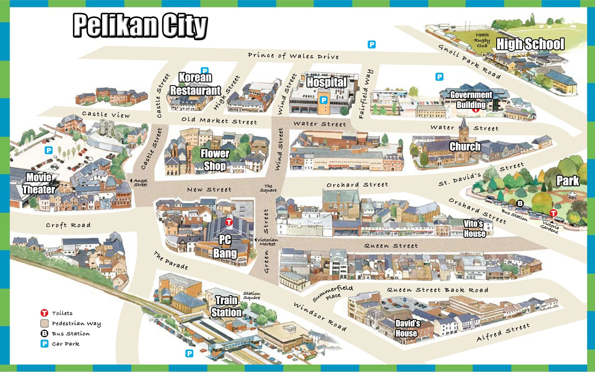 Class map. Карта города на английском. Карта города на английском для детей. Карта города для урока английского языка. Карта giving Directions.