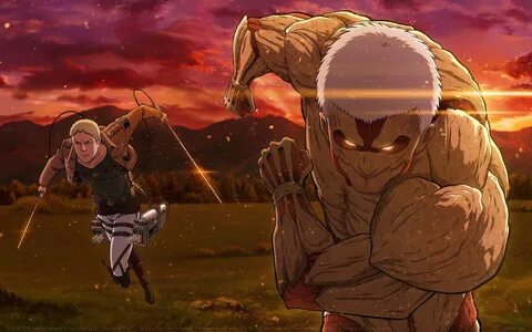 Free download wallpaper Anime, Sunset, Attack On Titan, Armored Titan, Rein...