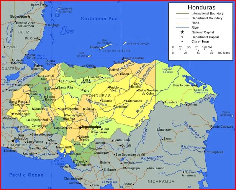 Гондурас на карте. Гондурас физическая карта.