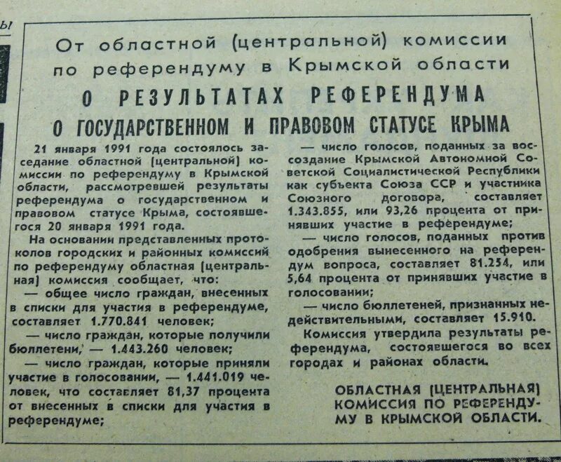 Декларация о государственном суверенитете Крыма. Бюллетень Крымского референдума 1991 года. Референдум 1991 года в Крыму. Декларация о государственном суверенитете Крыма 1991. Указ о признании республик