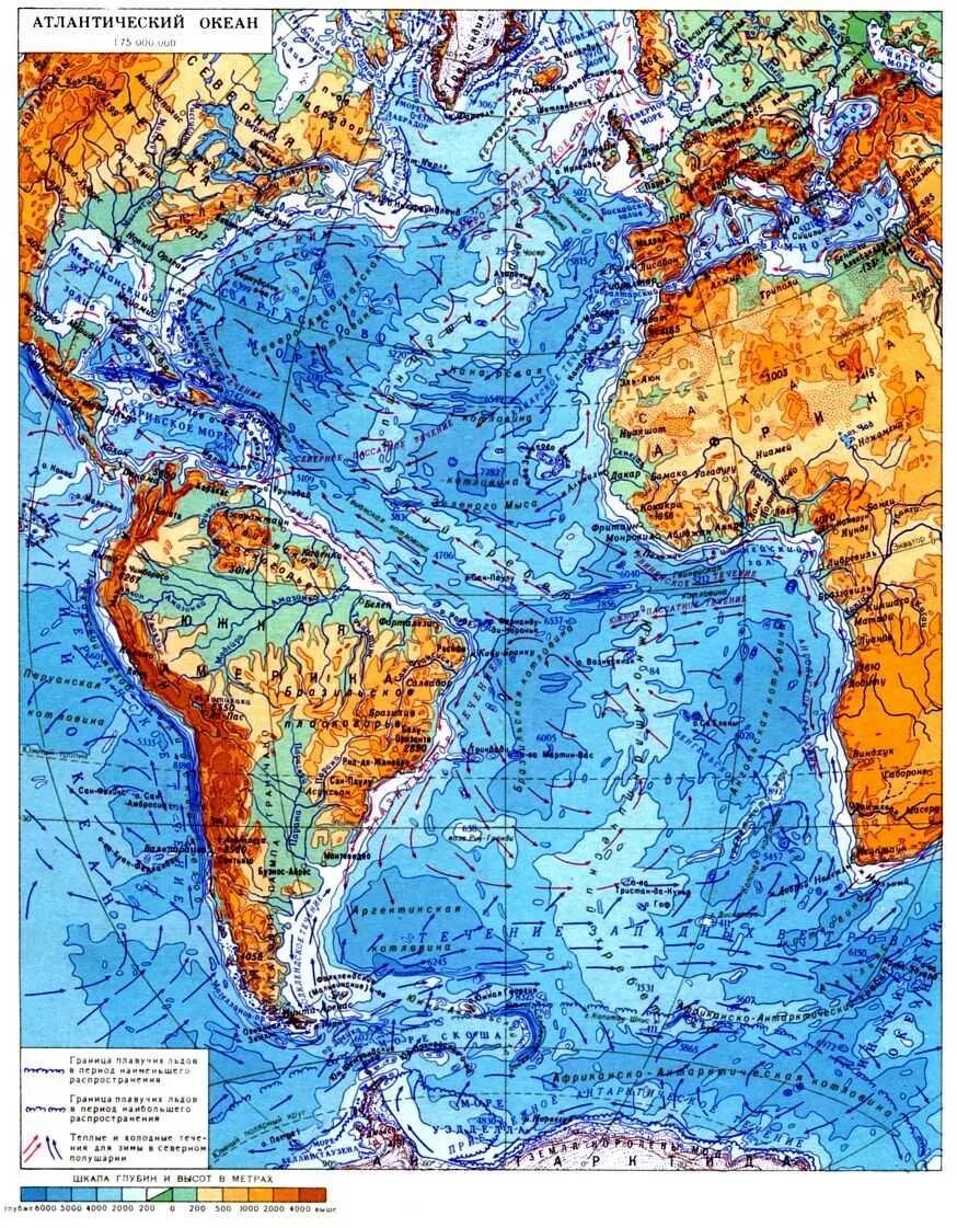 Атлантический океан географическая карта. Физическая карта Атлантического океана подробная. Атлантический океан на карте. Атлантический океан физическая карта.