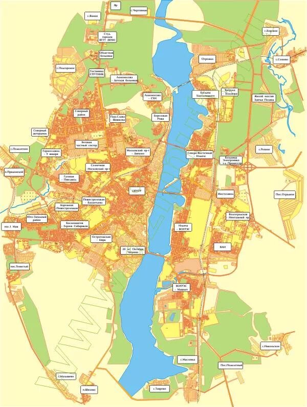 Карта воронеж северный. Карта Воронежа по районам. Карта Воронежа с районами города и улицами. Районы Воронежа на карте города. Воронеж по районам города.