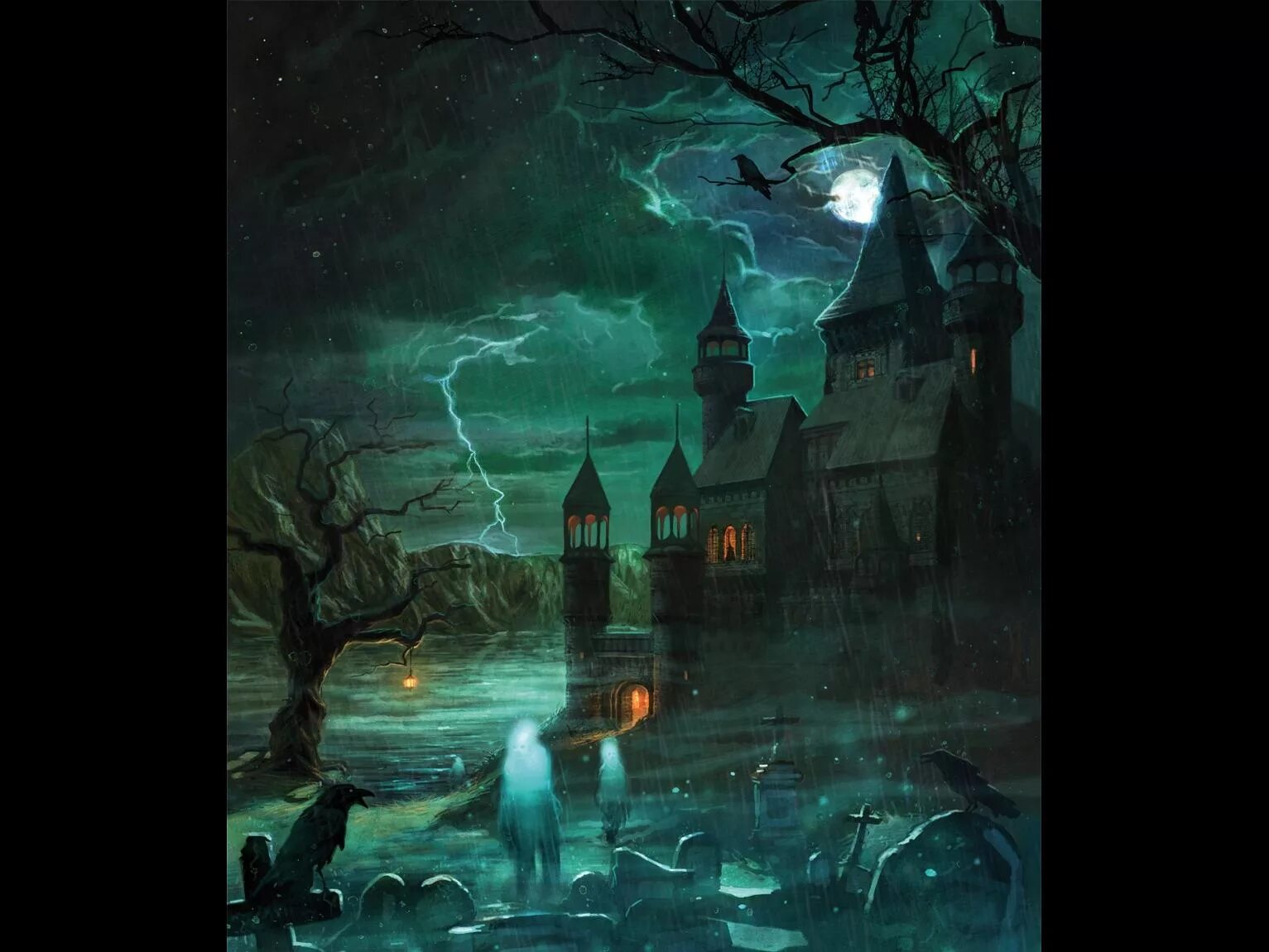 Произведение ночь 1. Готический замок ночью. Дом с привидениями фэнтези. Мрачные сказочные картинки. Ночной замок в лесу.