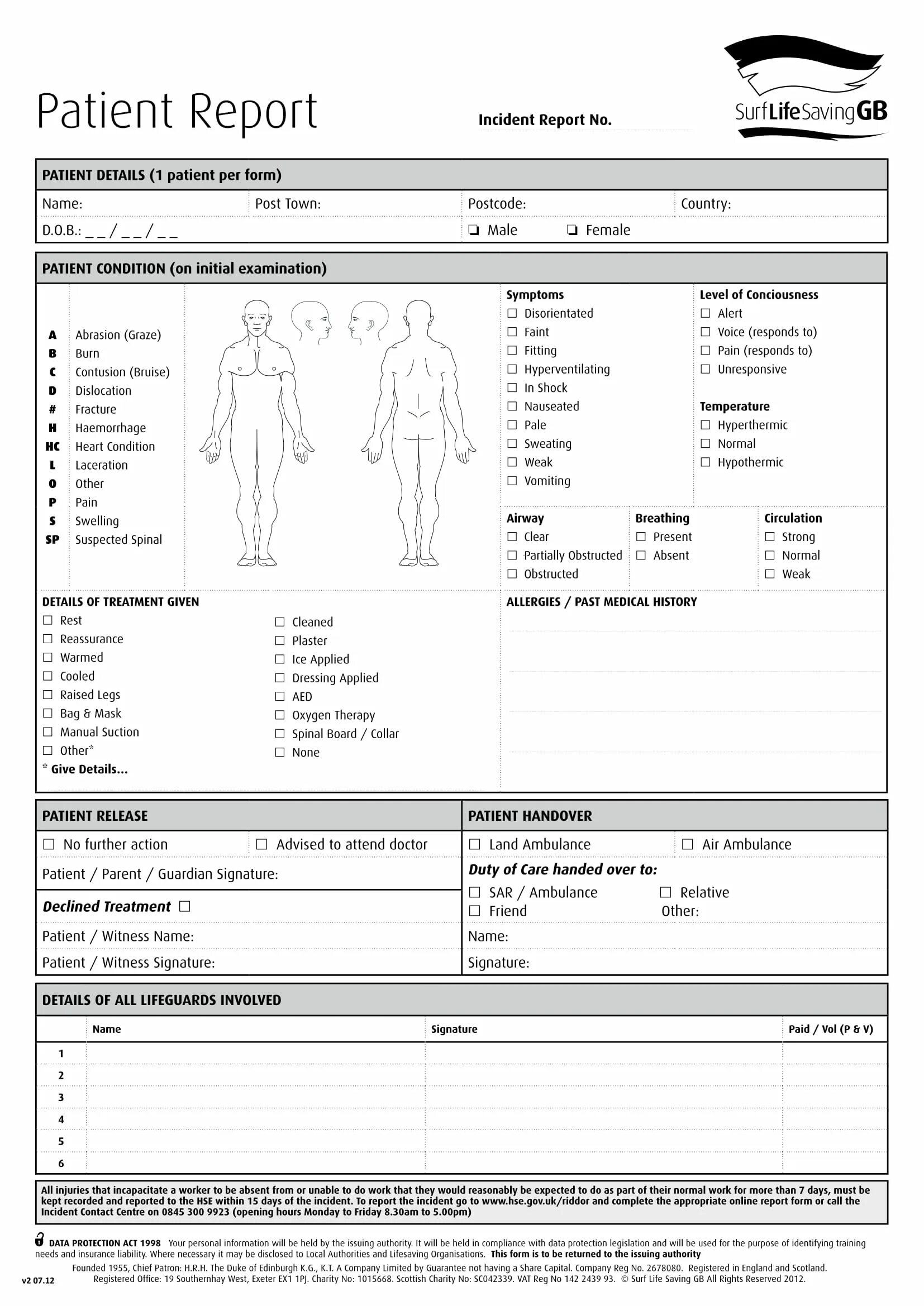 Report form. Patient-Care-Reports. Patient details. Patient report