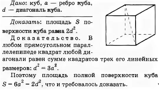 Площадь поверхности куба 24 найдите его диагональ