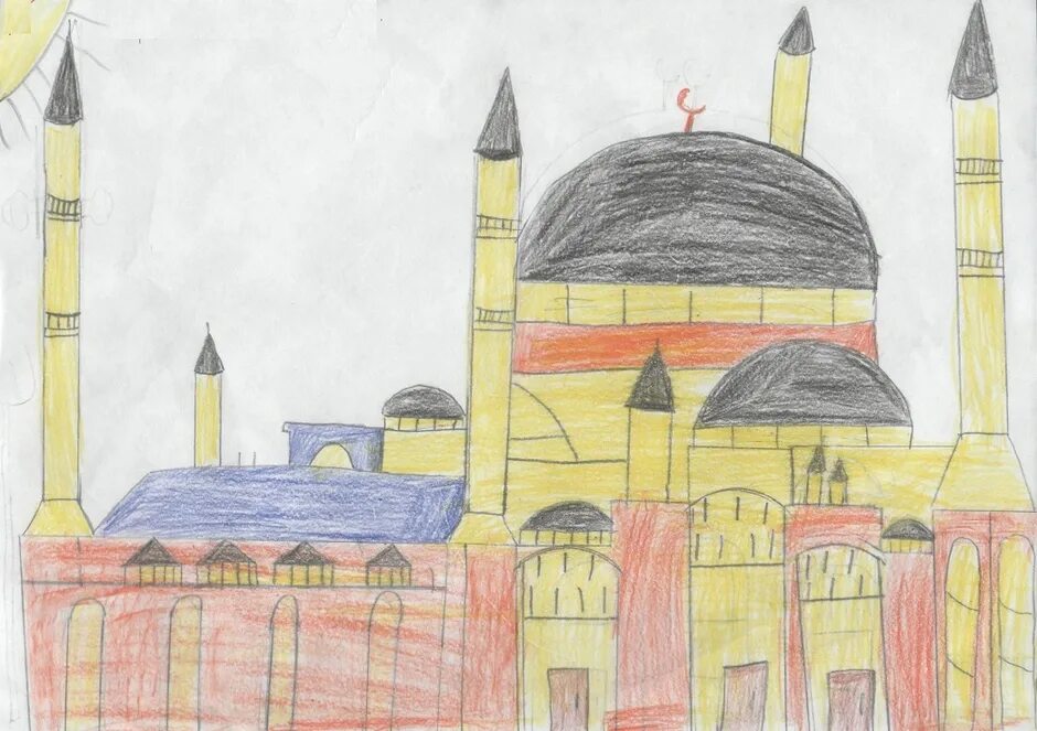 Мечеть изо. Мечеть рисунок. Детские рисунки мечети. Мечеть 4 класс изо.