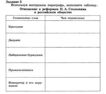 Прочитайте речь столыпина и заполните таблицу
