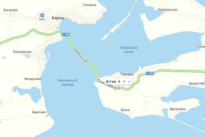 расстояние от крымского моста до керчи