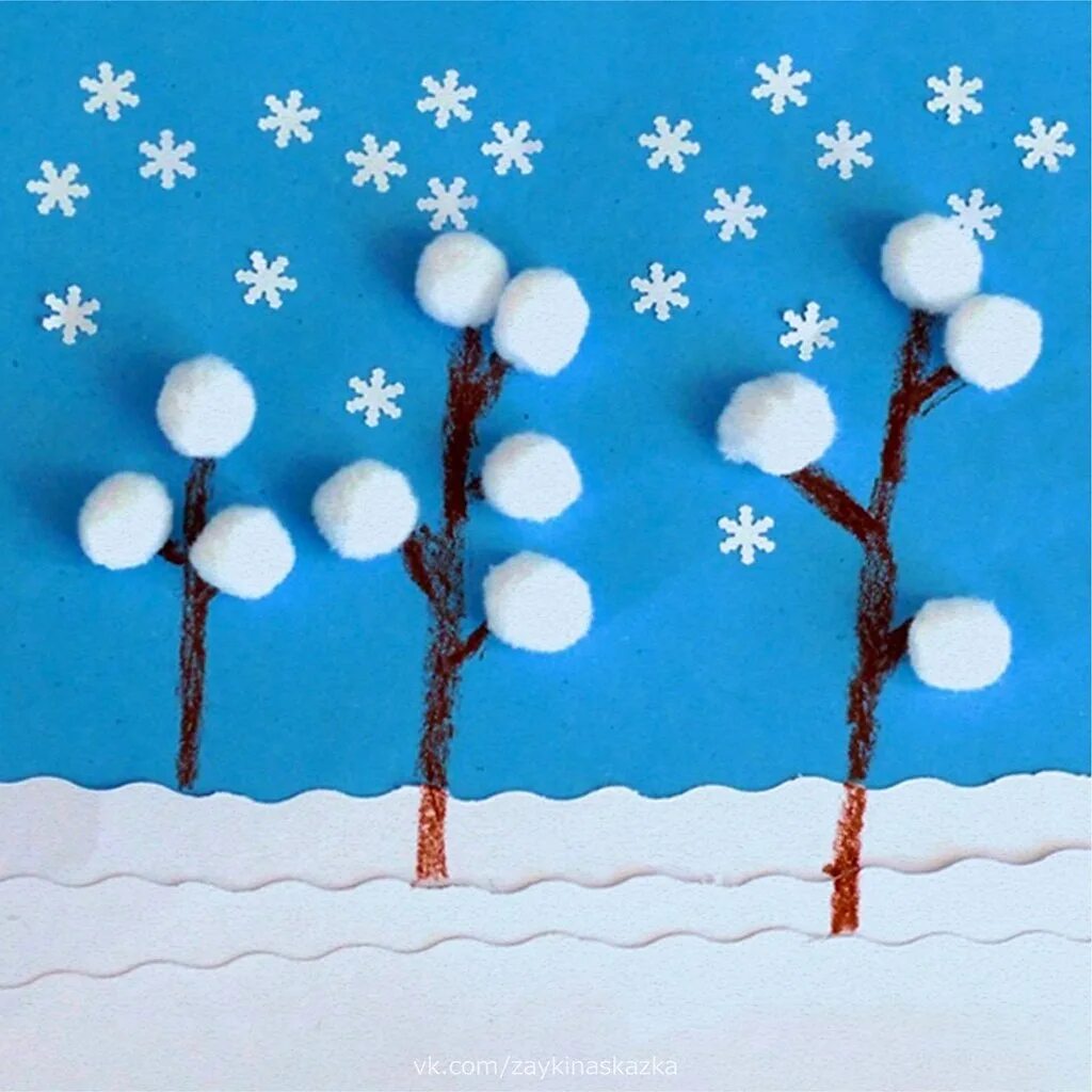 зимняя аппликация для детей. зимняя поделка в детский сад. аппликация зимнее дерево. подделка из вптных дисков. поделки для 3 лет зима.