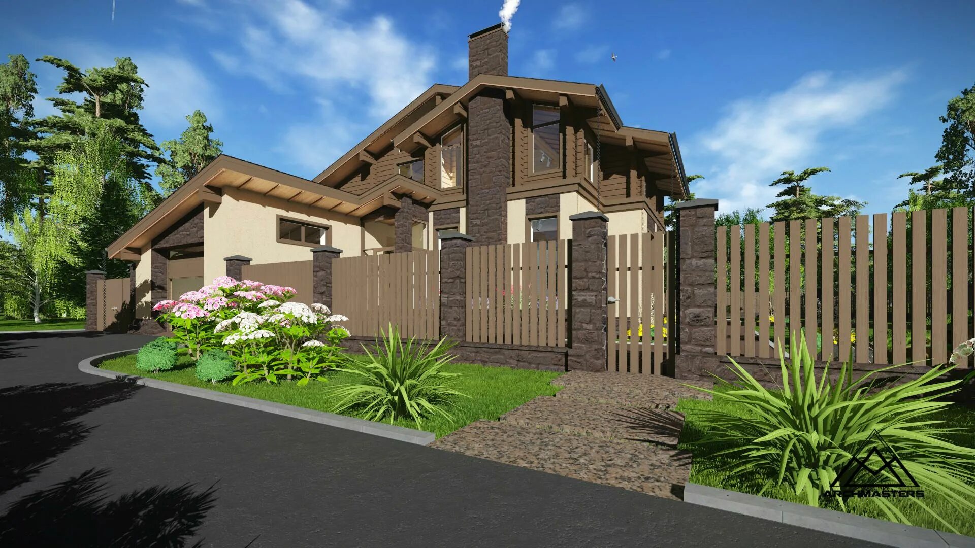 архмастерс archmasters. красивые фасады домов и коттеджей. красивый современный забор. забор для коттеджа. забор калитка райт стиль.